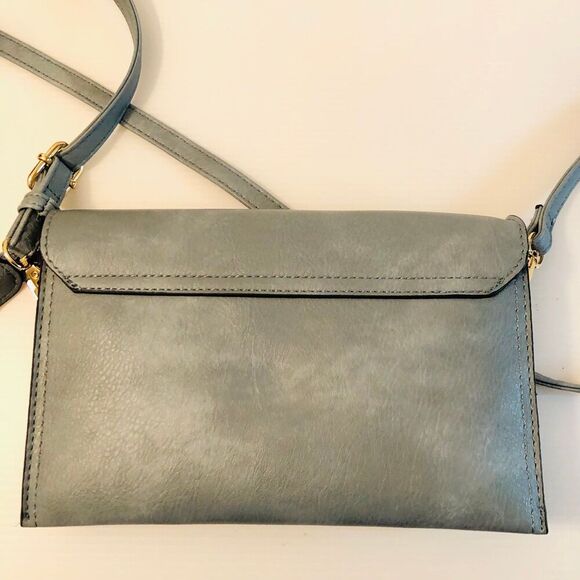 Clutch Cross-Body Bag/Purse Pale/Baby Blue Gold Tone Vegan Prep Core Classy - Picture 3 of 9